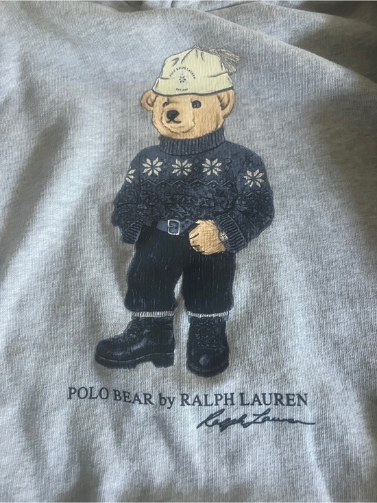 Ralph Lauren Tops - Polo Bear Sweatshirt Hoodie by Ralph Lauren - Light Gray with Navy Bear